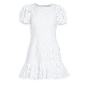White Eyelet Puff-Sleeve Mini Dress